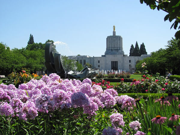 Oregon capital with wildflowers.