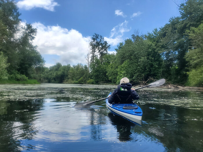 Kayaker paddling in water