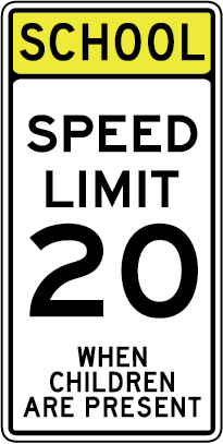School Speed limit is 20 mph when children are present
