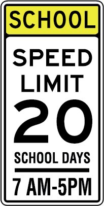 School Speed limit is 20 mph with school days hours