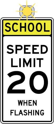 School Speed limit is 20 mph when light is flashing
