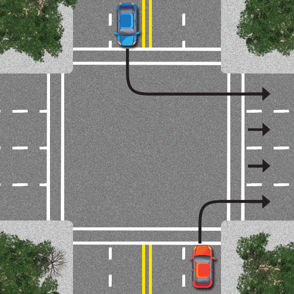 left or right turn on to a two-way road picture
