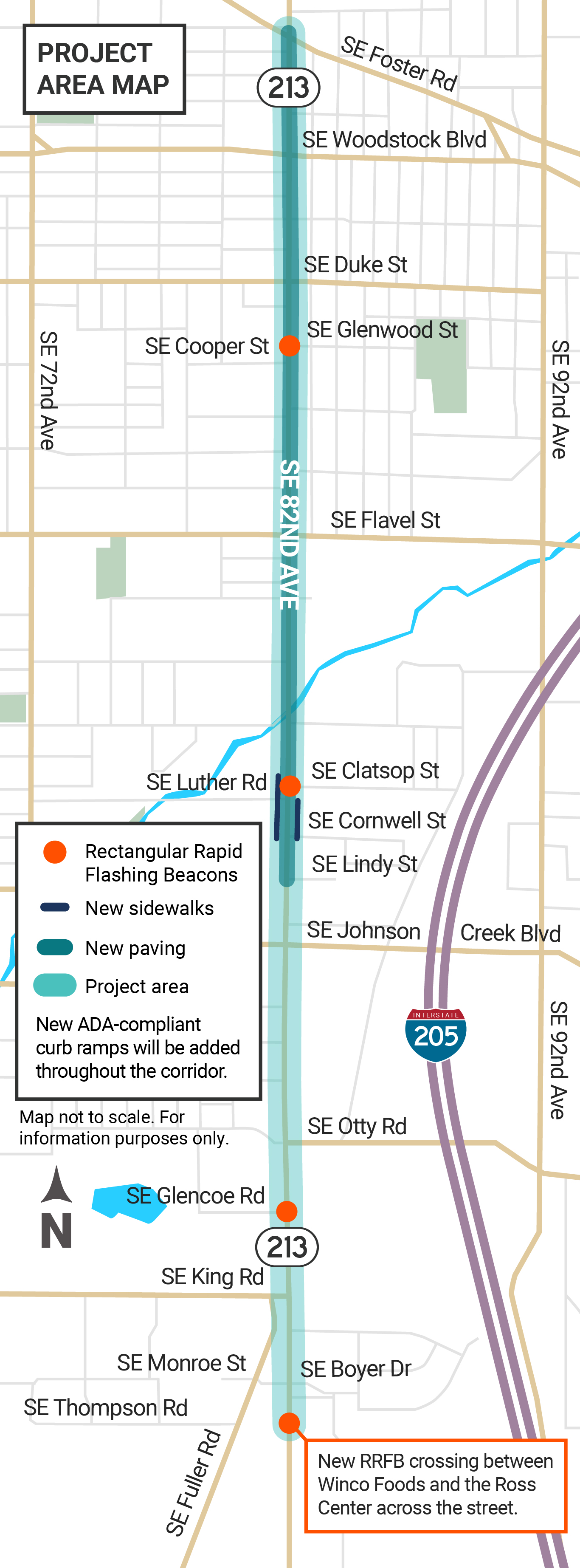 Map of the OR 213 project corridor
